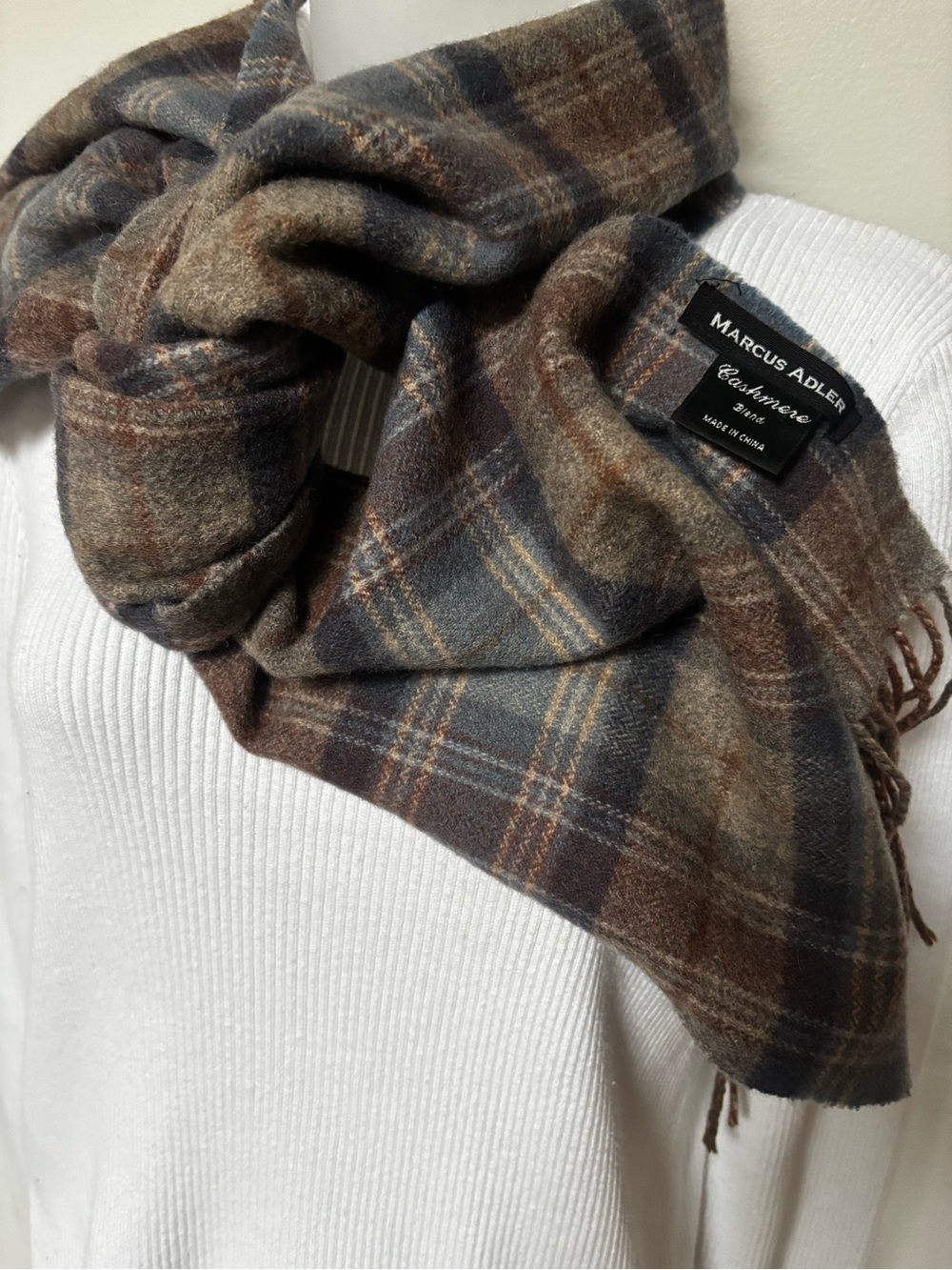 plaid cashmere-blend scarf by Marcus Adler
